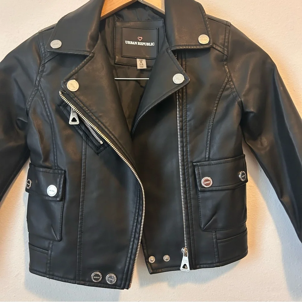 Urban Republic 5/6 Girls Black Faux Leather Kids Jacket